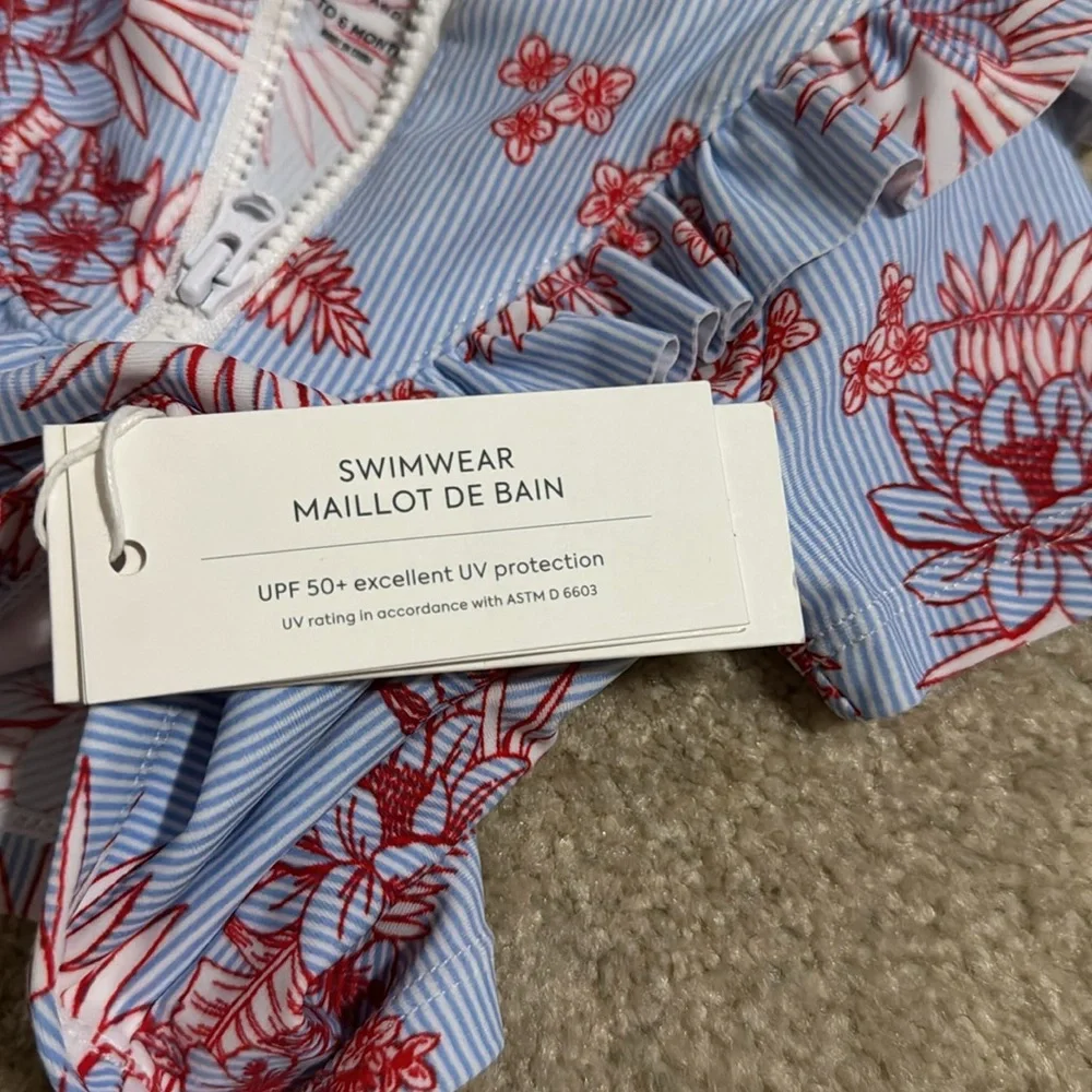 Janie & Jack Sky Blue Floral Stripe Floral Stripe Rash Guard Set Swim NWT 3-6mo